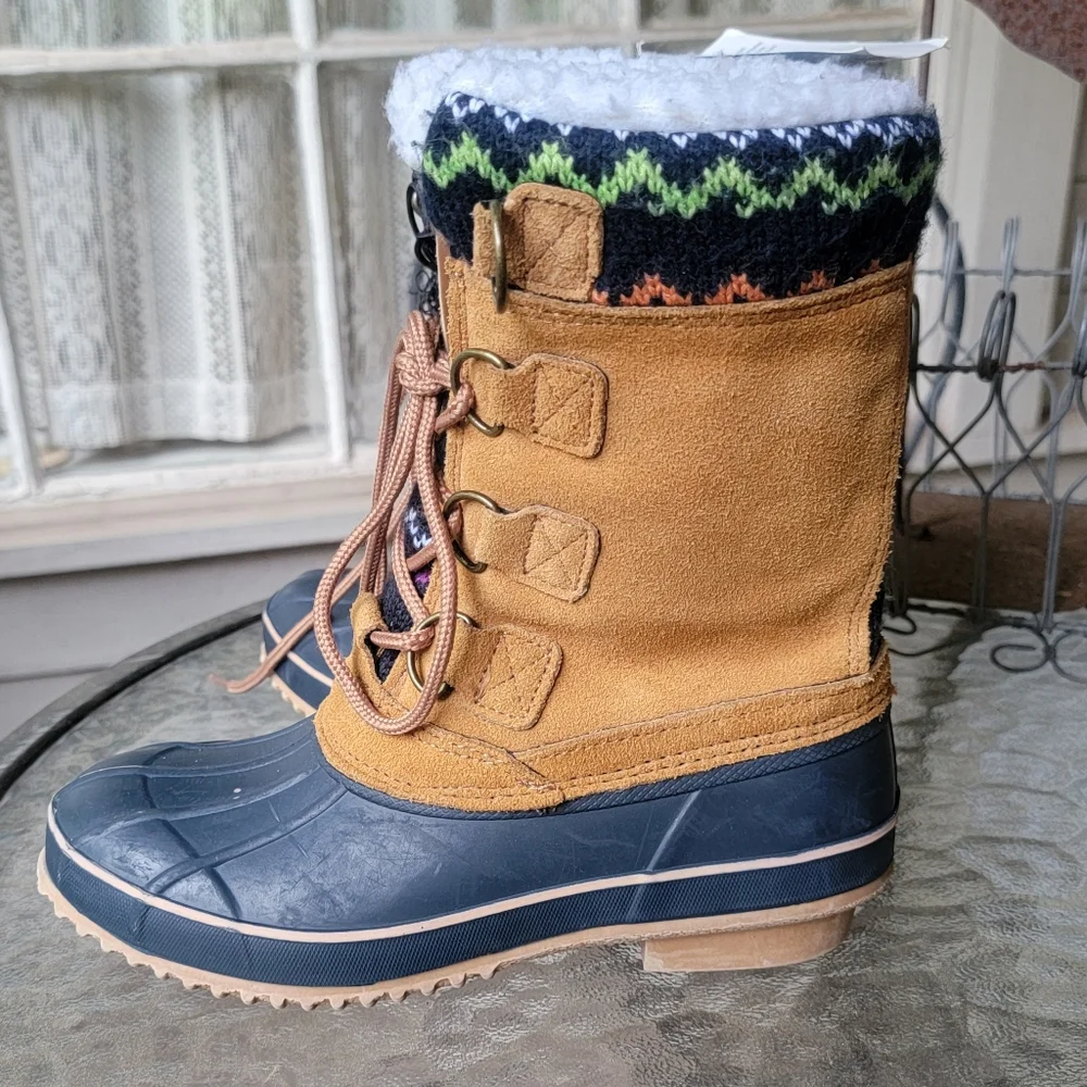 KHOMBU Vail fairisle trim Faux Fur Lined Snow Skiing Winter Duck Boots nwt 6